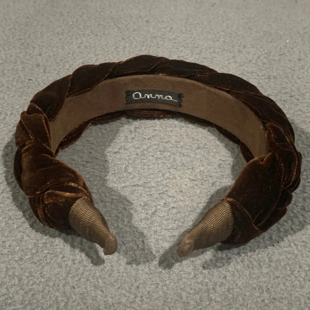 Womens‎ Vintage Headband Set Aura Anna Black Brown Yellow Velvet Braided Knotted